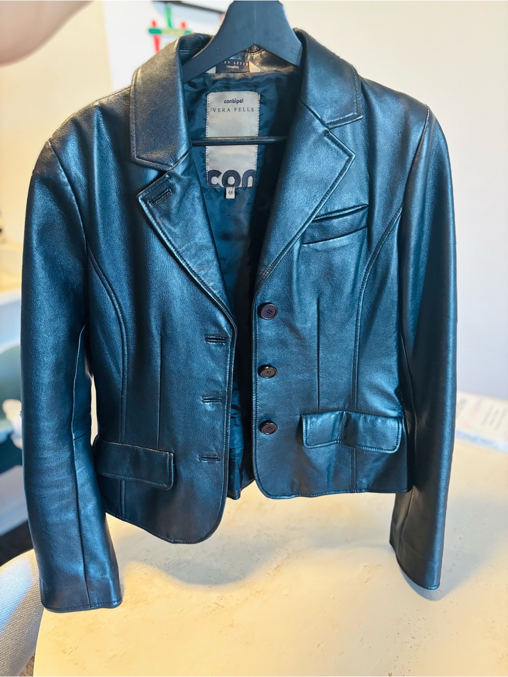 Vera Pelle black Leather Blazer Jacket